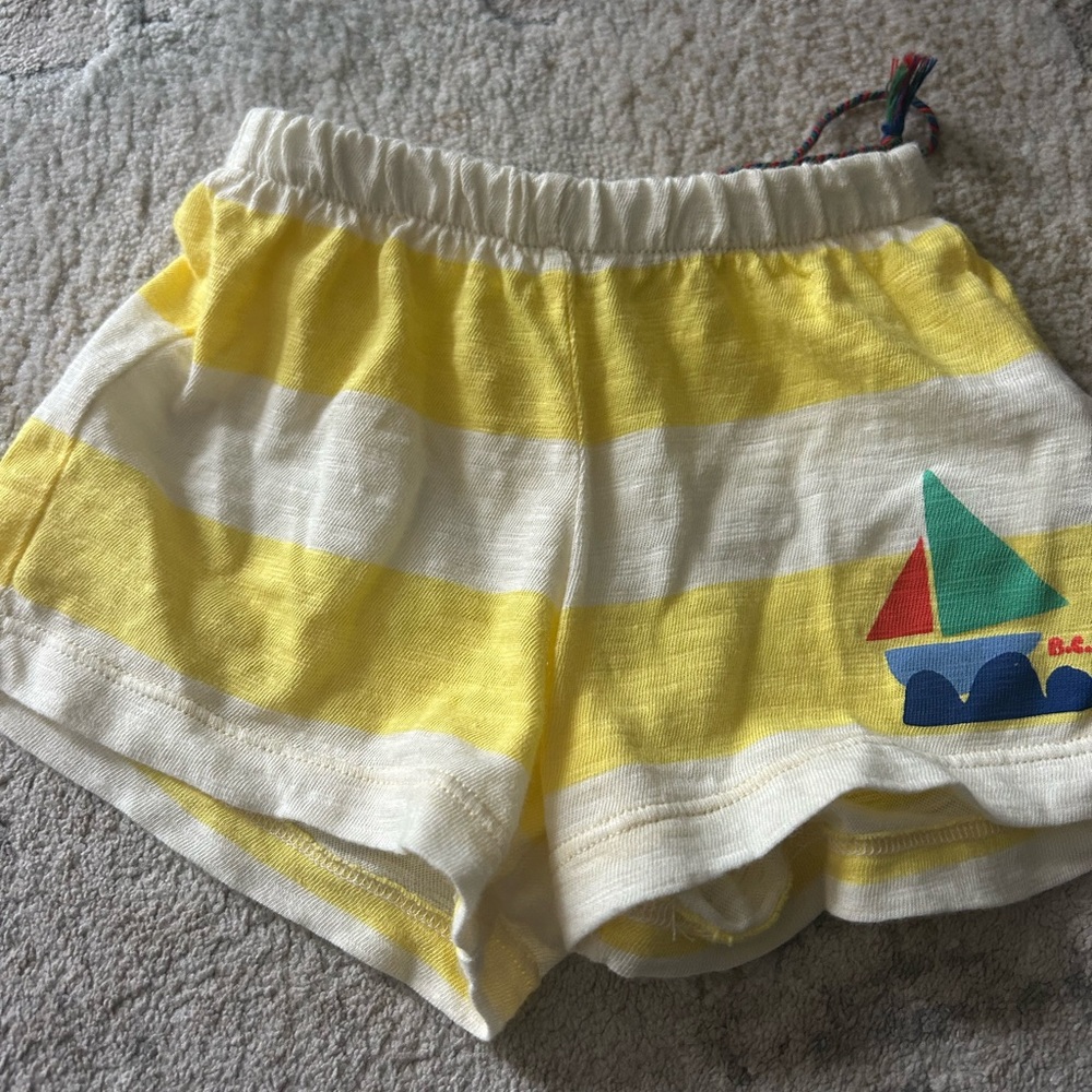 Bobo Choses Yellow Striped Shorts with Sailboat Design